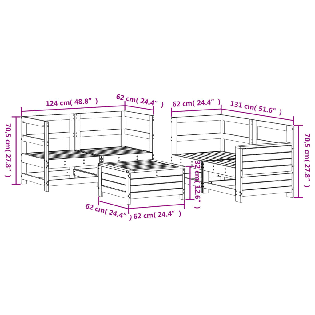 5 pcs conjunto de sofás de jardim madeira pinho maciça branco