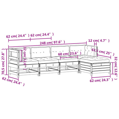 5 pcs conj. lounge de jardim c/ almofadões pinho maciço branco