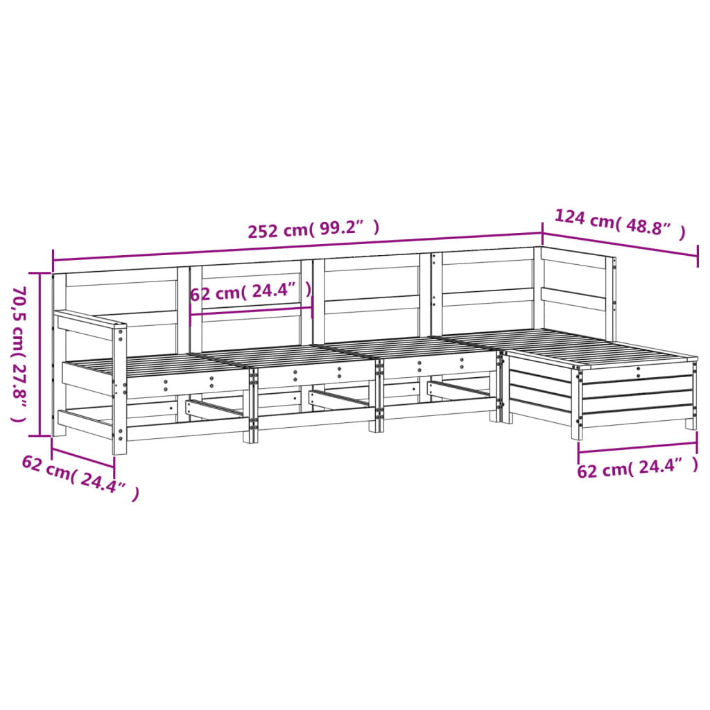 5 pcs conjunto de sofás de jardim madeira pinho maciça branco