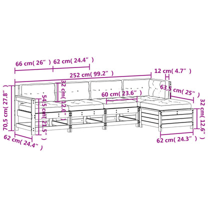 5 pcs conj. lounge de jardim c/ almofadões pinho maciço branco