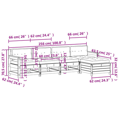 5 pcs conj. lounge de jardim c/ almofadões pinho maciço branco