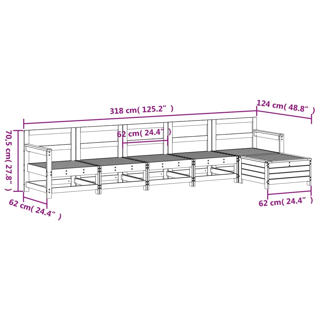 6 pcs conjunto sofás de jardim madeira de pinho maciça