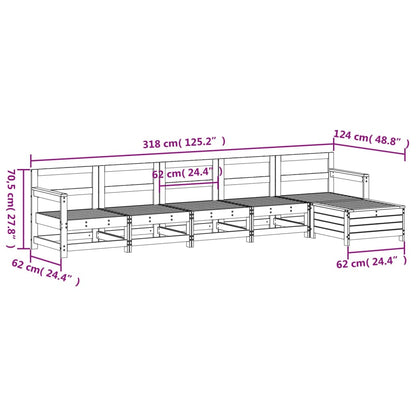 6 pcs conjunto sofás de jardim madeira de pinho maciça