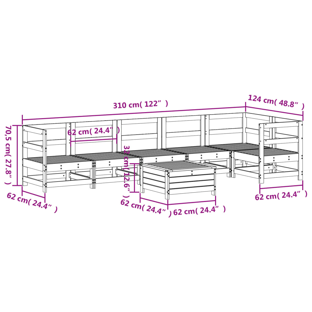 7 pcs conjunto de sofás para jardim pinho maciço branco