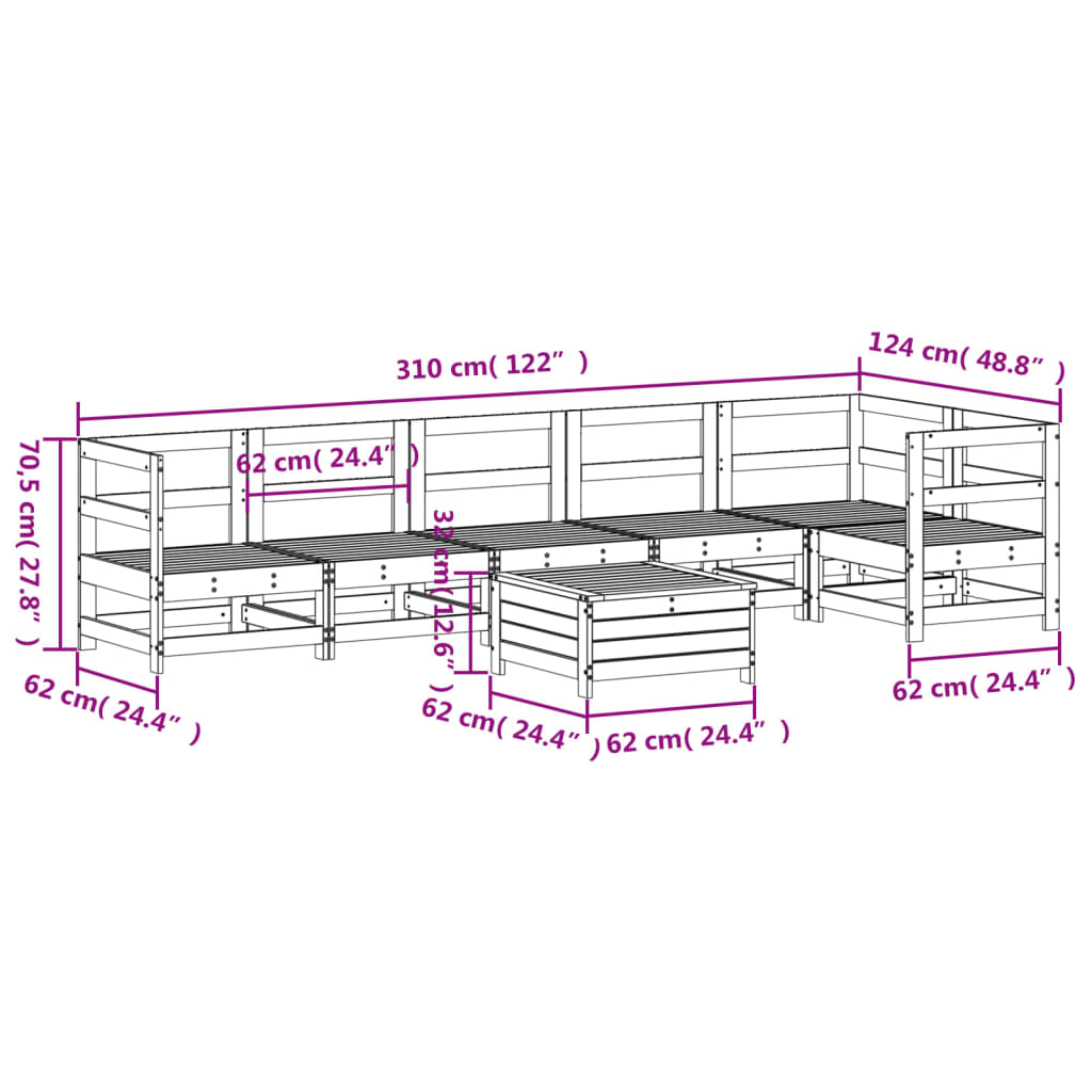 7 pcs conjunto sofás jardim madeira abeto-de-douglas