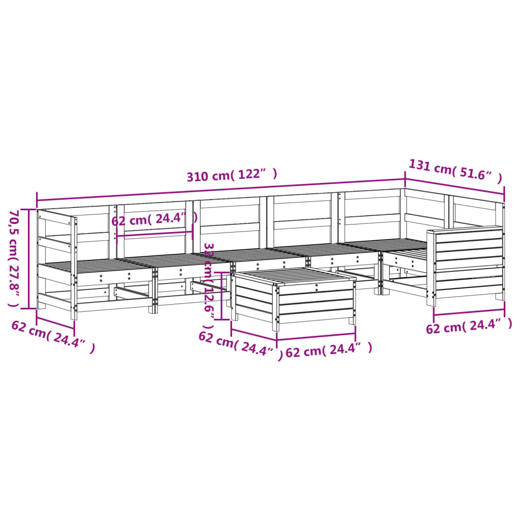 7 pcs conjunto de sofás para jardim madeira de pinho maciça