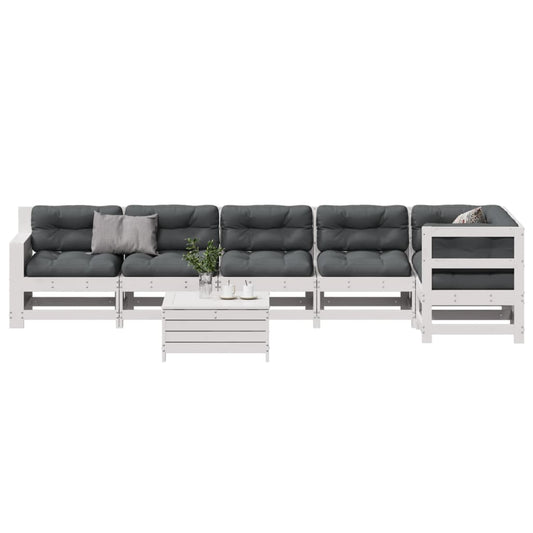 7 pcs conj. lounge de jardim c/ almofadões pinho maciço branco