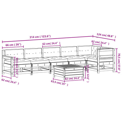 7 pcs conj. lounge de jardim c/ almofadões pinho maciço branco