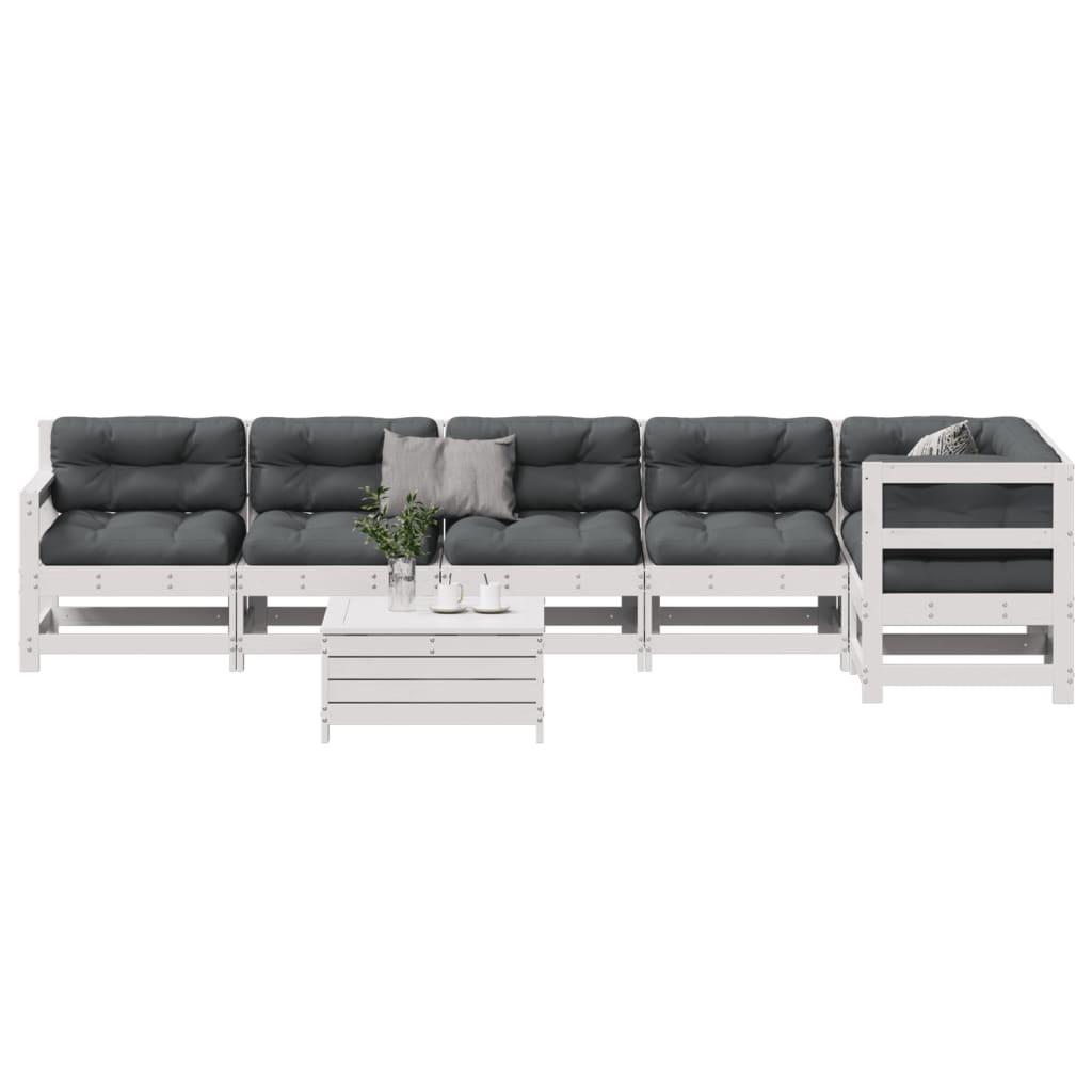 7 pcs conj. lounge de jardim c/ almofadões pinho maciço branco