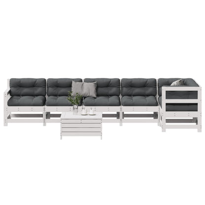 7 pcs conj. lounge de jardim c/ almofadões pinho maciço branco