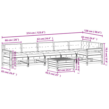 7 pcs conj. lounge de jardim c/ almofadões pinho maciço branco