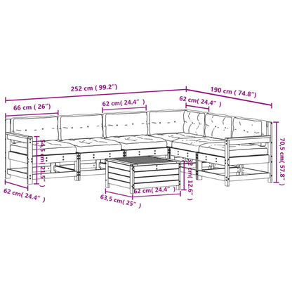 7 pcs conj. lounge de jardim c/ almofadões pinho maciço branco