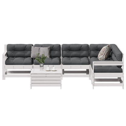 7 pcs conj. lounge de jardim c/ almofadões pinho maciço branco