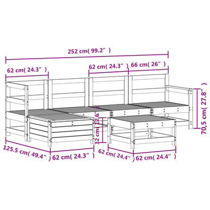 6 pcs conjunto sofás de jardim madeira de pinho maciça