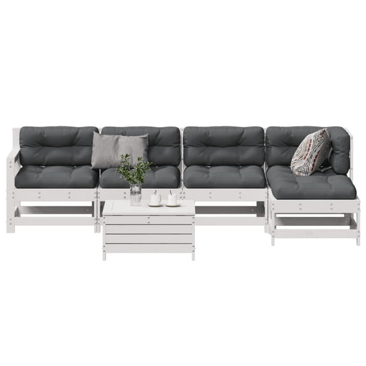 6 pcs conjunto lounge jardim c/ almofadões pinho maciço branco