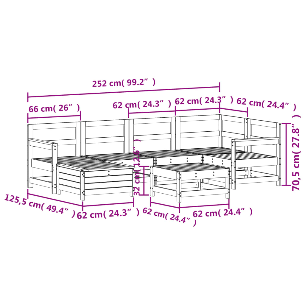 7 pcs conjunto sofás jardim madeira abeto-de-douglas