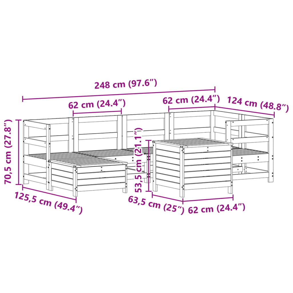 7 pcs conjunto de sofás para jardim pinho maciço branco