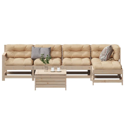 6 pcs conjunto lounge de jardim c/ almofadões pinho maciço