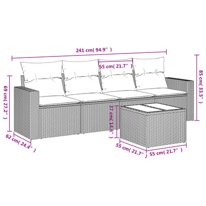 5 pcs conjunto sofás de jardim com almofadões vime PE preto