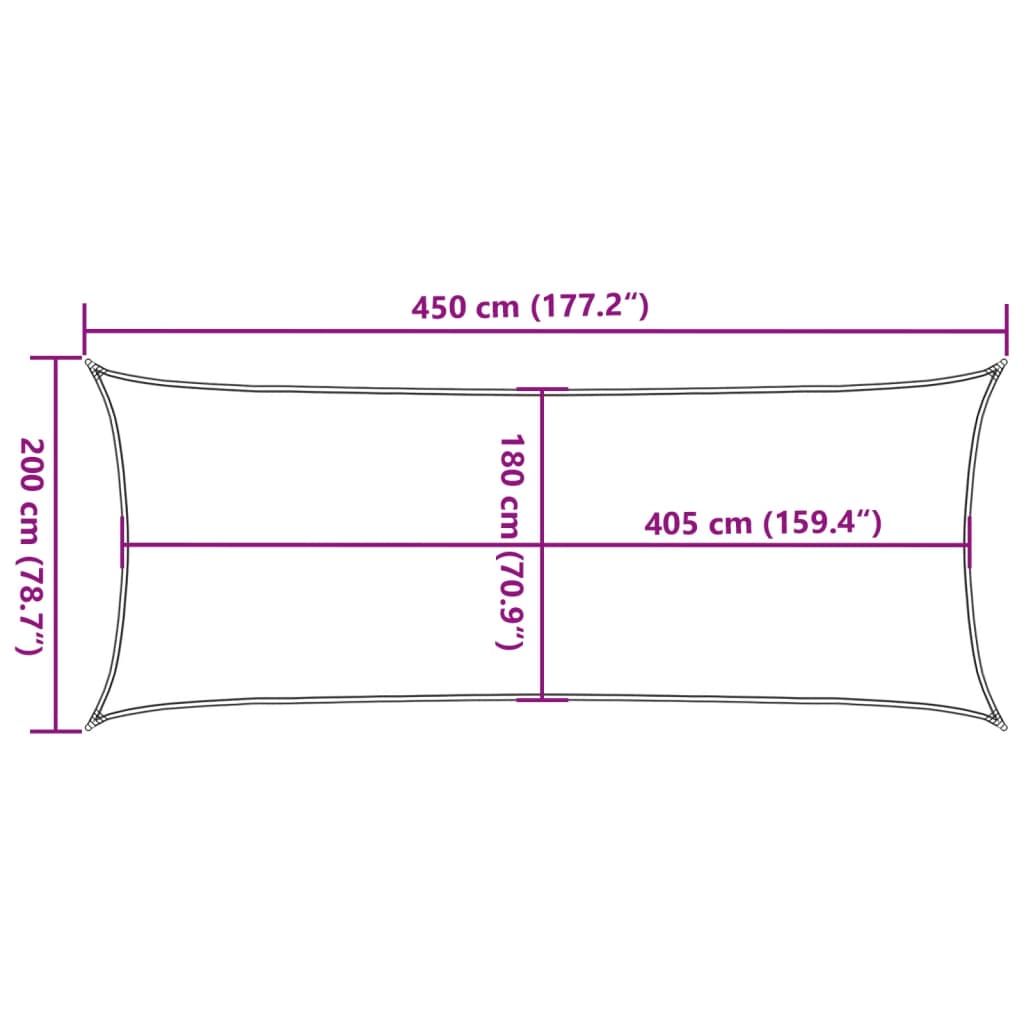 Para-sol estilo vela retangular 160g/m² 2x4,5m PEAD cinza-claro