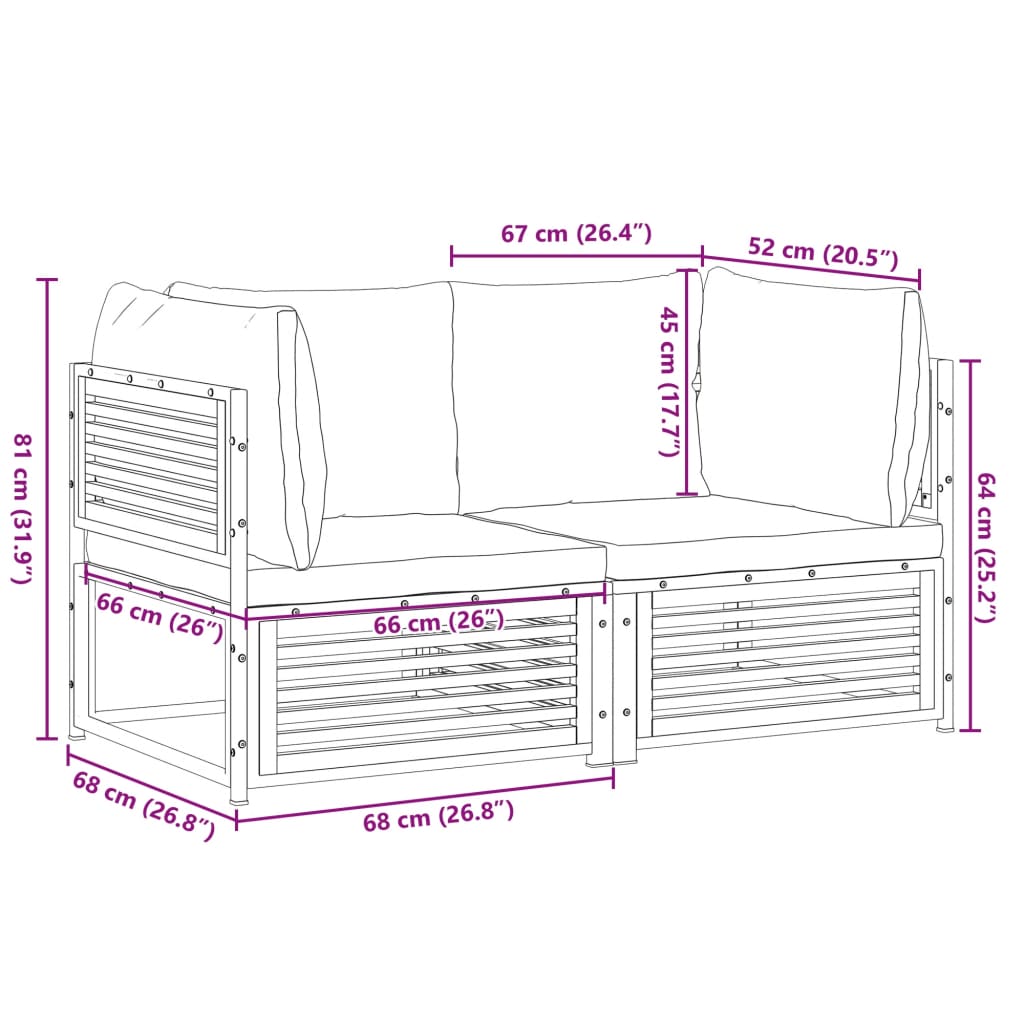 2 pcs conjunto de sofás de jardim c/ almofadões acácia maciça