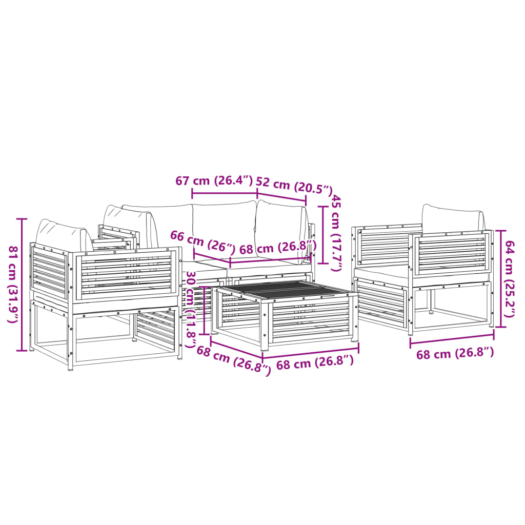 5 pcs conjunto de sofás de jardim com almofadões acácia maciça