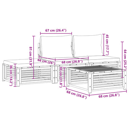 4 pcs conjunto de sofás de jardim com almofadões acácia maciça