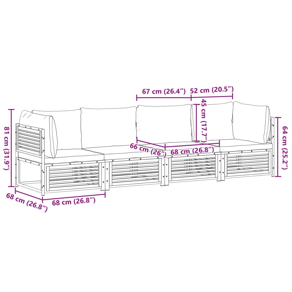 4 pcs conjunto de sofás de jardim com almofadões acácia maciça