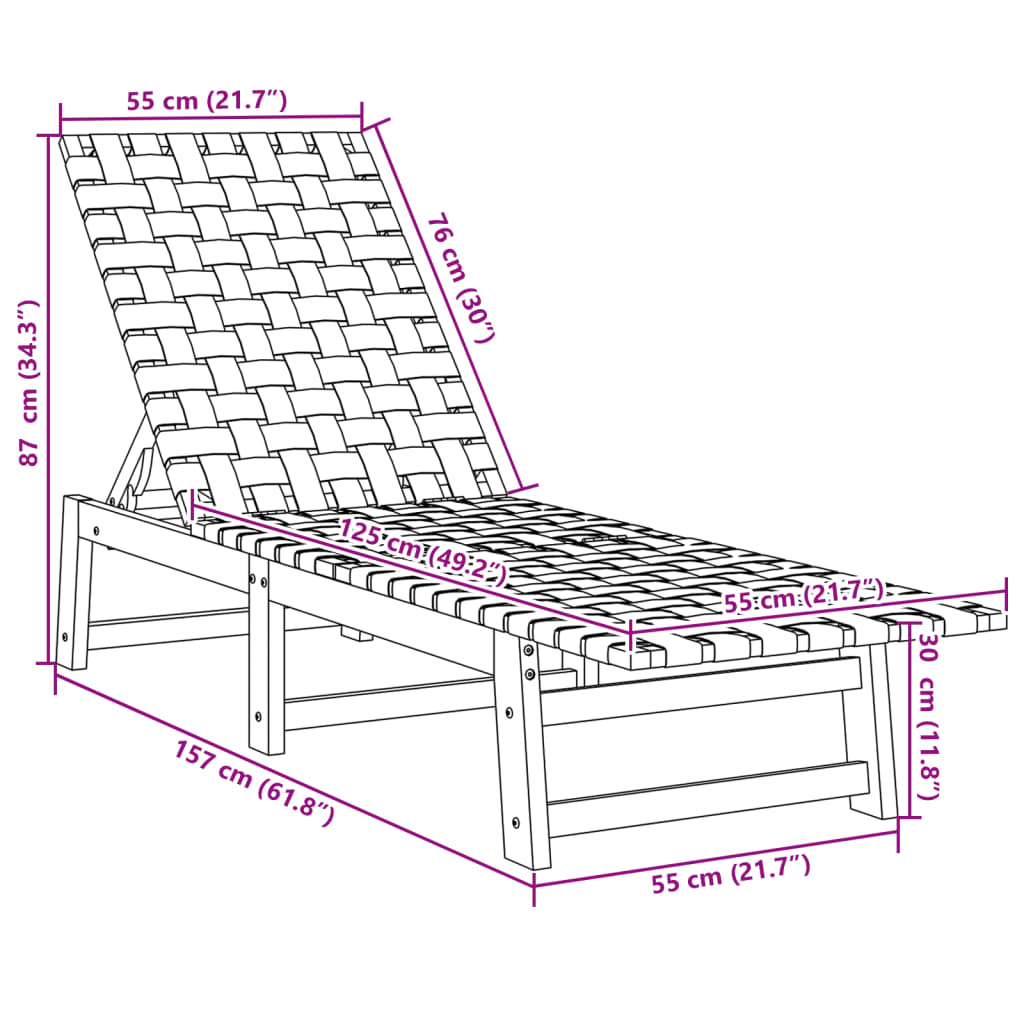 Espreguiçadeira com mesa madeira de acácia maciça/tecido preto