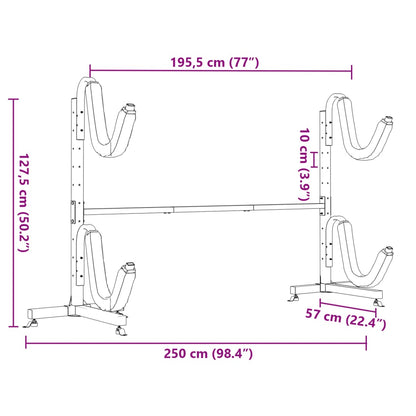 Prateleira de arrumação para 2 caiaques 250x57x127,5 cm aço