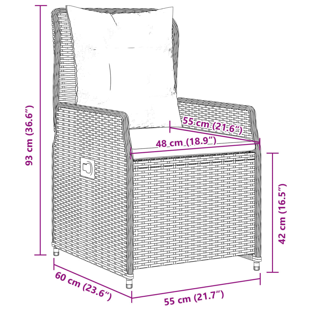 Cadeiras de jardim reclináveis 2pcs vime PE cinza