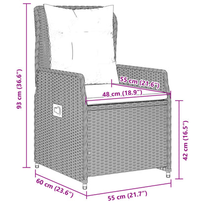 Cadeiras jardim reclináveis 2 pcs vime PE cinzento-claro