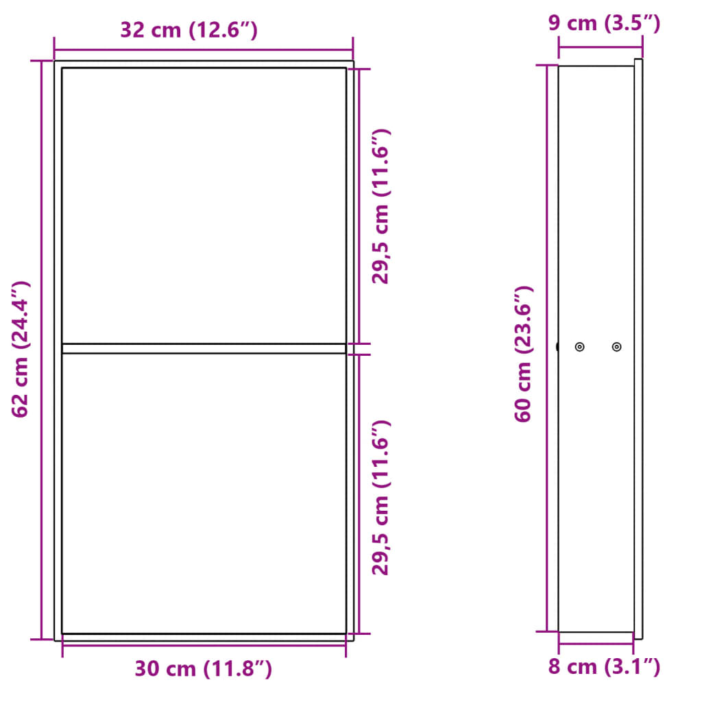 Nicho parede p/ duche 32x62x9 cm aço inoxidável preto mate