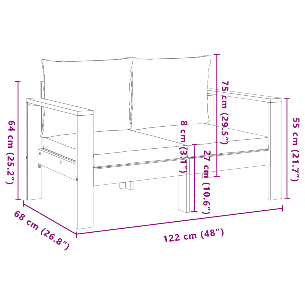 4 pcs conjunto de sofás de jardim com almofadões acácia maciça