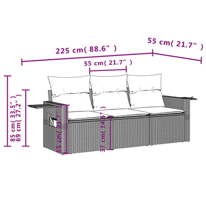 3 pcs conjunto de sofás p/ jardim com almofadões vime PE bege