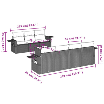 8 pcs conjunto sofás de jardim com almofadões vime PE preto