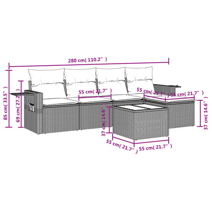 6 pcs conj. sofás jardim com almofadões vime PE cinzento-claro