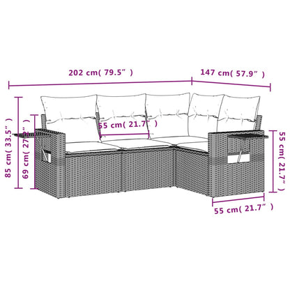 4 pcs conjunto de sofás para jardim c/ almofadões vime PE preto