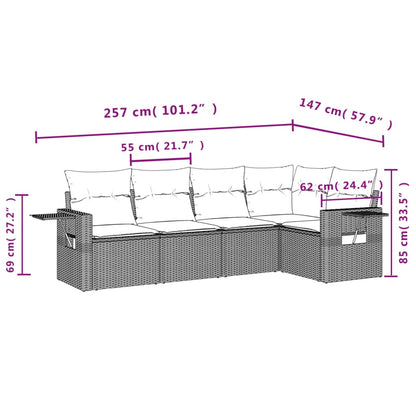 5 pcs conjunto de sofás p/ jardim com almofadões vime PE bege