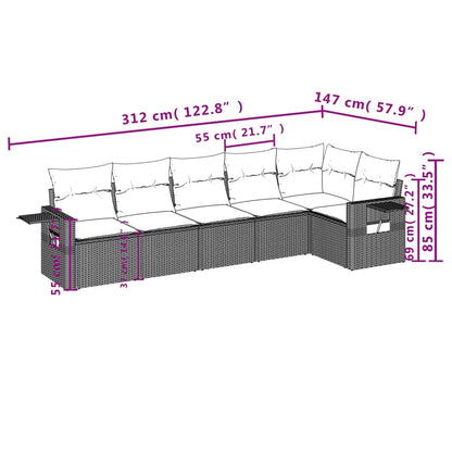 6 pcs conjunto de sofás p/ jardim com almofadões vime PE bege