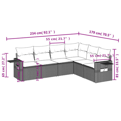 7 pcs conj. sofás jardim com almofadões vime PE cinzento-claro