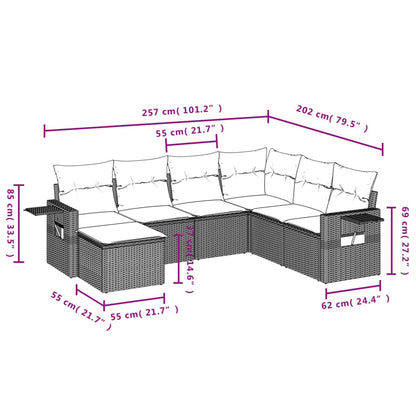 7 pcs conjunto de sofás p/ jardim com almofadões vime PE bege