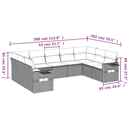 9 pcs conjunto de sofás p/ jardim com almofadões vime PE bege