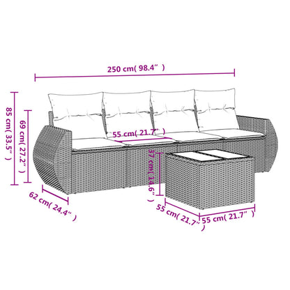 5 pcs conjunto sofás de jardim com almofadões vime PE preto