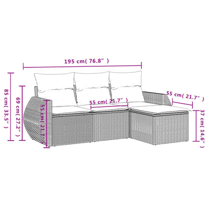 4 pcs conj. sofás jardim c/ almofadões vime PE cinzento-claro