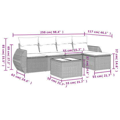 6 pcs conj. sofás jardim com almofadões vime PE cinzento-claro