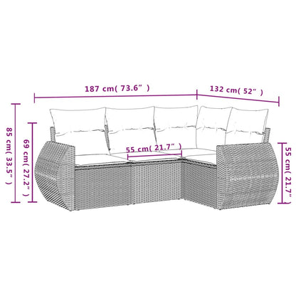 4 pcs conj. sofás jardim c/ almofadões vime PE cinzento-claro