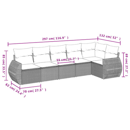 6 pcs conjunto sofás de jardim c/ almofadões vime PE preto