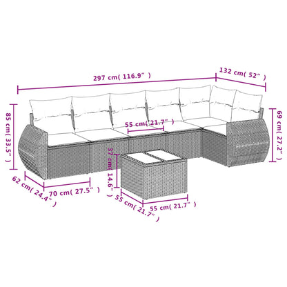 7 pcs conjunto de sofás p/ jardim c/ almofadões vime PE preto