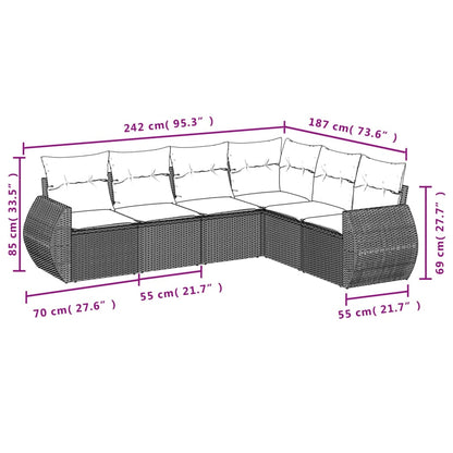 6 pcs conjunto de sofás p/ jardim com almofadões vime PE bege